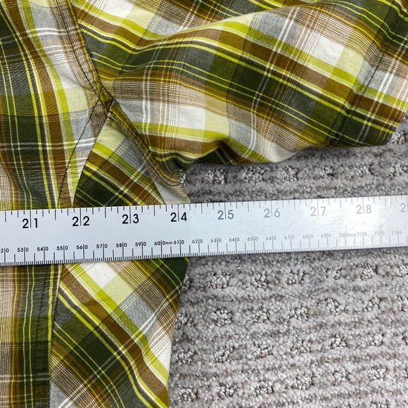PRANA Shirt Men Extra Large XL Green Plaid Button Up Pearl Snap India Casual - Picture 8 of 9